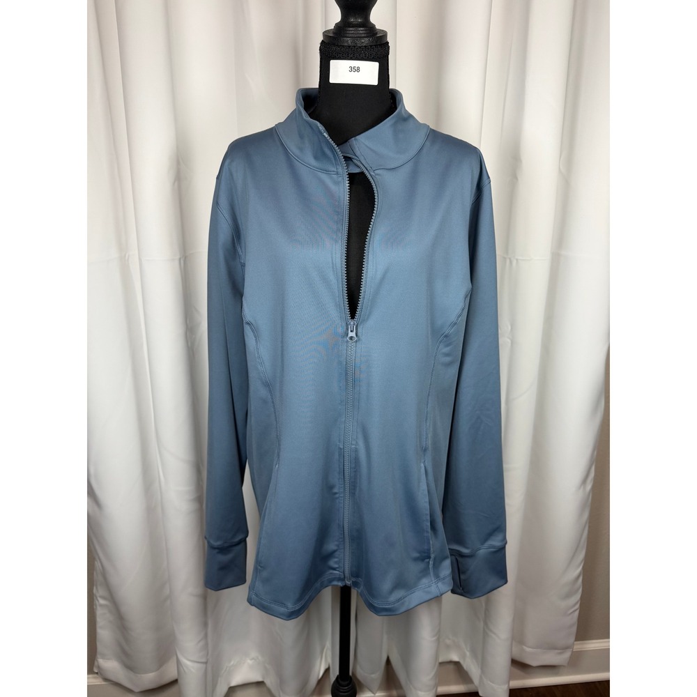 Velocity The Guru Jacket Blue Gray Full Zip Mock Neck Thumbhole Athleisure 2X
